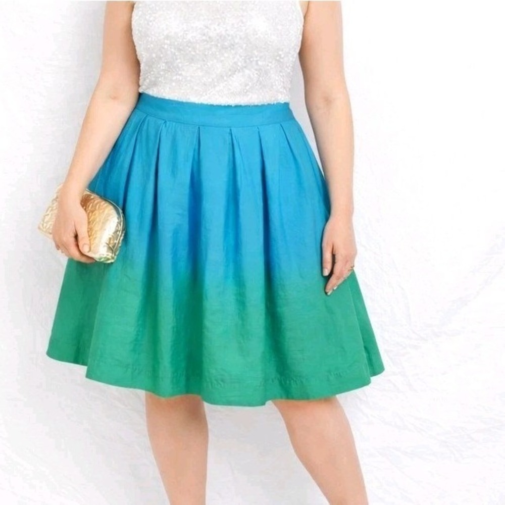 H&M Size‎ 6 Blue & Green Gradient Dyed 100% Cotton Pleated Above Knee Skirt EUC